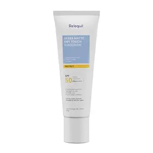 RE’ EQUIL Ultra Matte Dry Touch Sunscreen | SPF 50 PA++++ | Water & Sweat Resistant | No White Cast, Non-Greasy & Non-Comedogenic | For All Skin Types | 50G