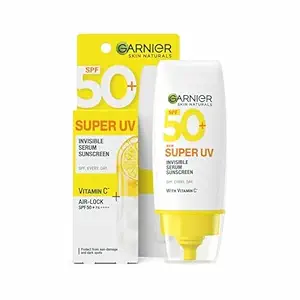 Garnier Super UV Invisible Serum Sunscreen SPF 50 PA++++ UVA/B for Broad Spectrum | Lightweight with Vitamin C | No White Cast | For All Skin Types (Oily, Dry, Acne-prone) | For Men & Women 30ml