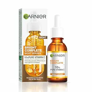 Garnier Bright Complete Night Vitamin C Serum With 10% Pure Vitamin C for Bright Skin, PM Routine Vitamin C Serum Suitable For All Skin Types, 30ml